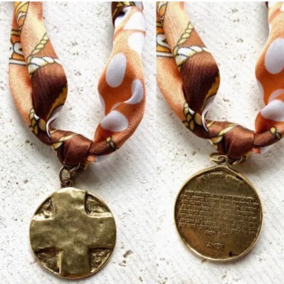 VB&CO Designs Jewelry - NEW Limited Edition Scarf Necklace Knotted Orange, brown and White with Cross